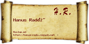 Hanus Radó névjegykártya